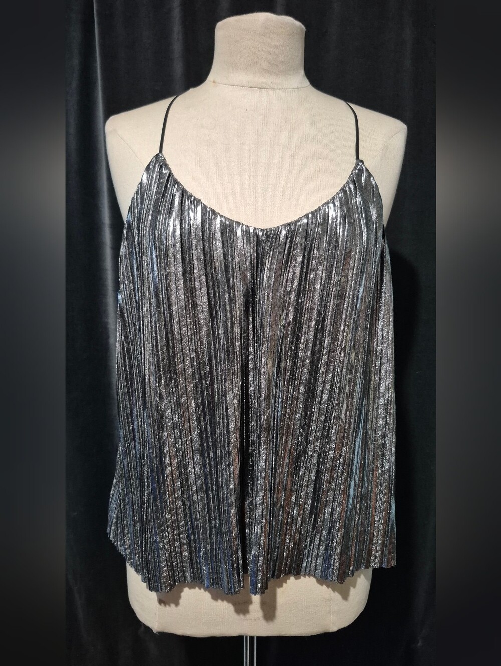 Express Silver Metallic Pleated Spaghetti-Strap Camisole